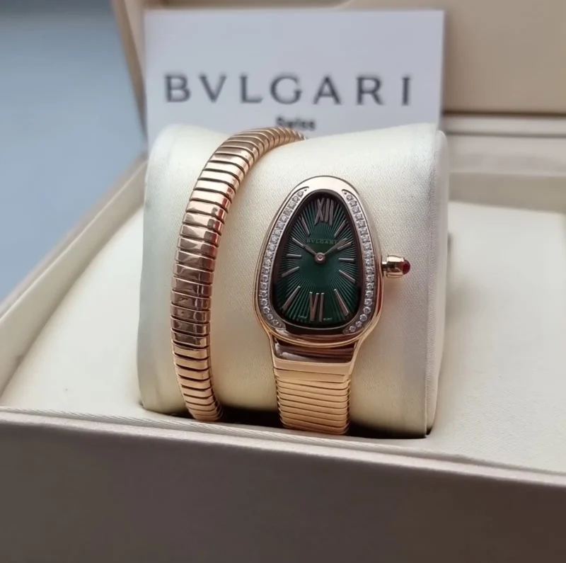 ساعة بولغري ثعبان مينا اخضر