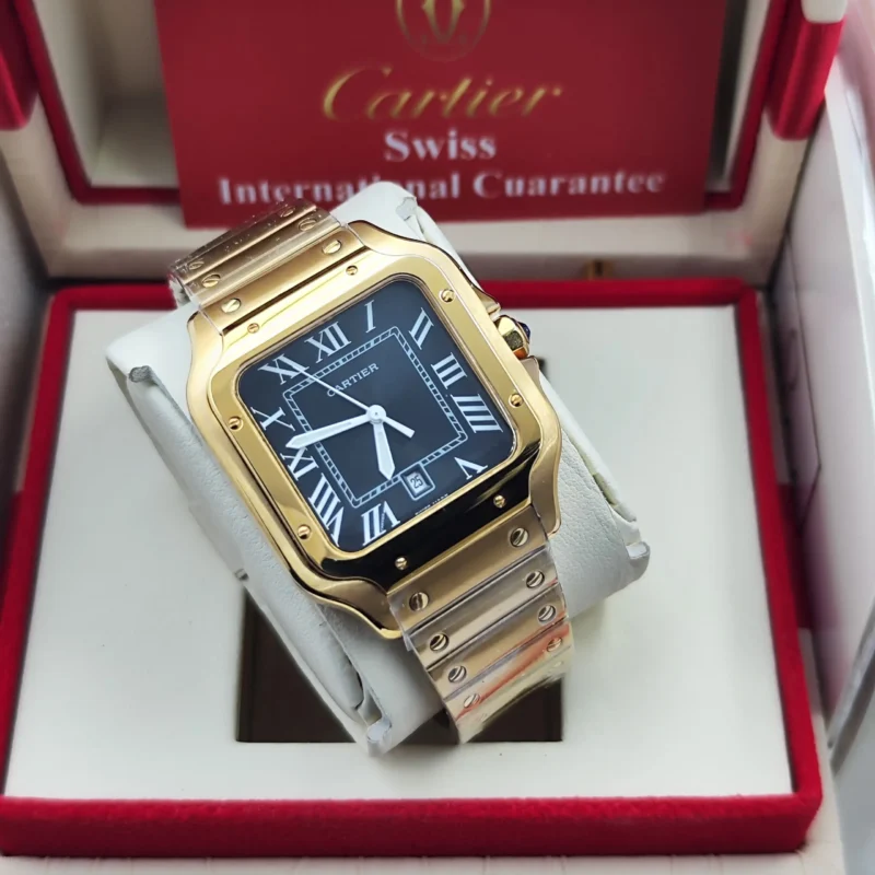 ساعة كارتير رجالي ذهبي مينا اسود