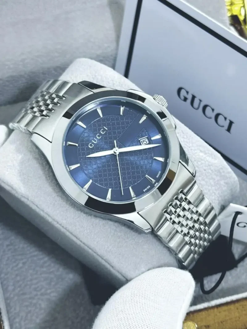 ساعه رجالي قوتشي فضي مينا كحلي