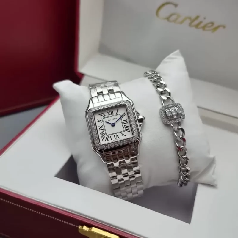 طقم هديه نسائي ساعه مع اسواره فضي