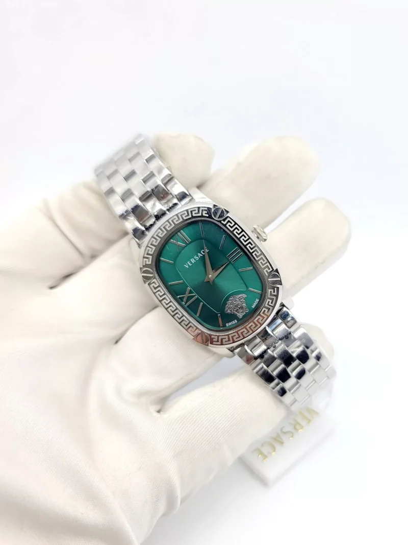 ساعه فرزاتشي نسائي فضي مينا اخضر