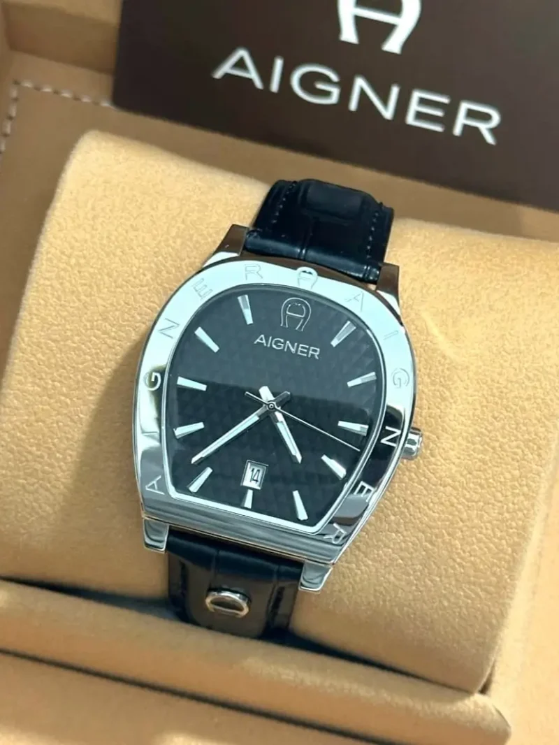 ساعة اقنر رجالي جلد اسود