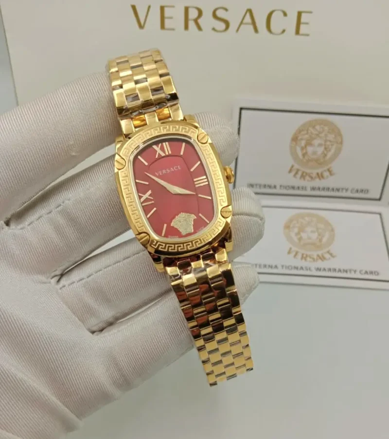 ساعه فرزاتشي ذهبي مينا احمر