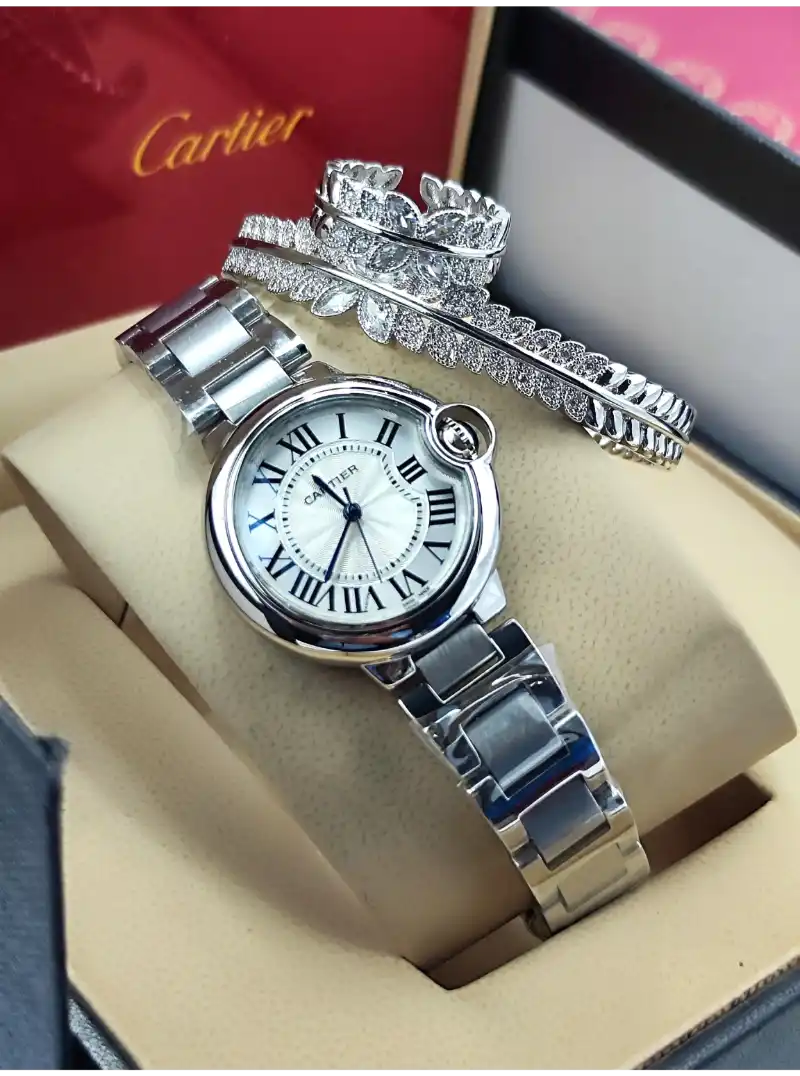 طقم اسوارة مع خاتم وساعة لون فضي