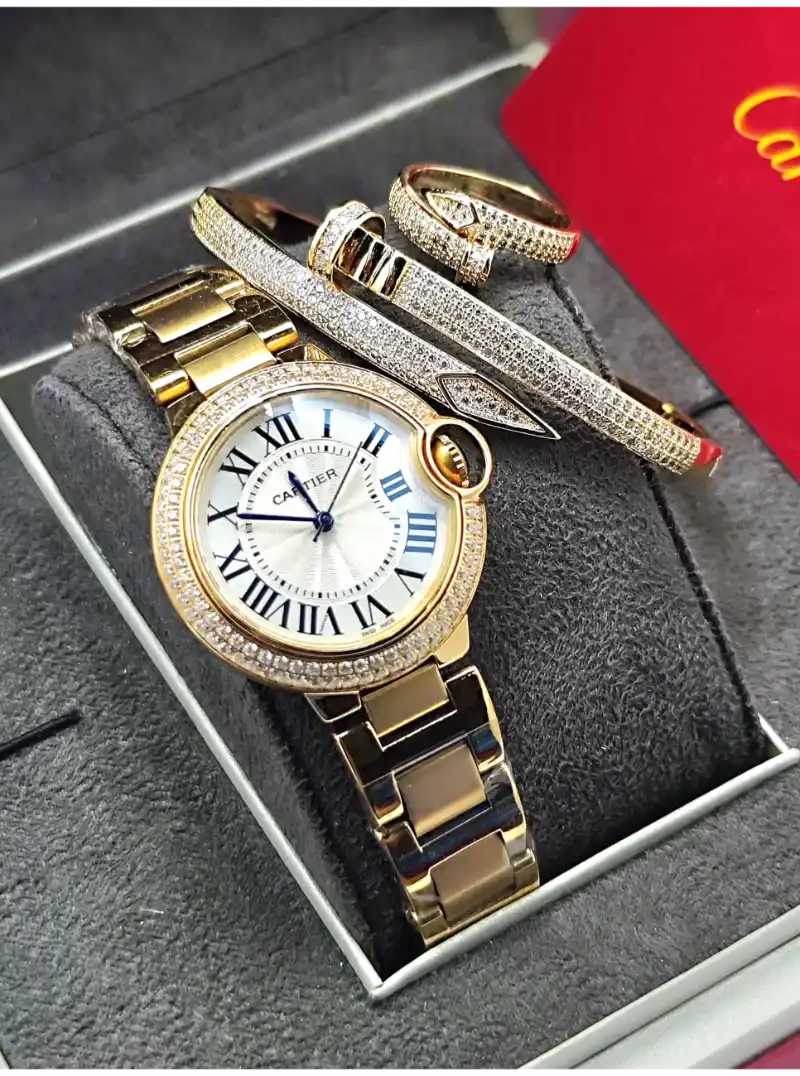 طقم اسوارة وخاتم مع ساعة كارتير