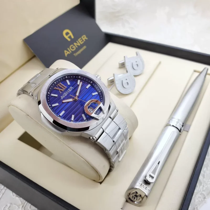 طقم ساعة ماركة اقنر مع قلم وكبك