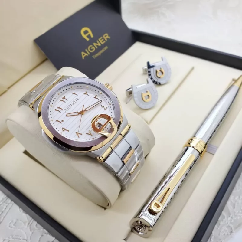 طقم رجالي ساعة وقلم وكبك اقنر