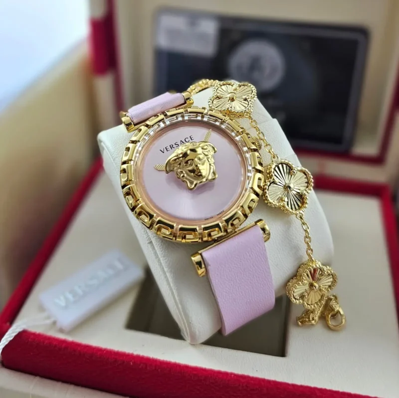 ساعة فرزاتشي نسائي وردي جلد