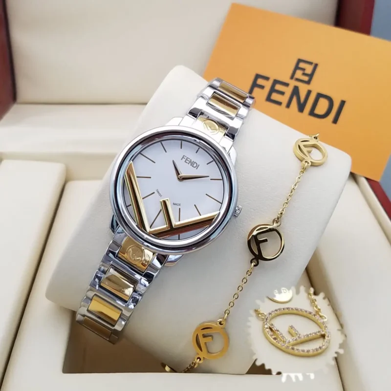 ساعة فندي ذهبي وفضي