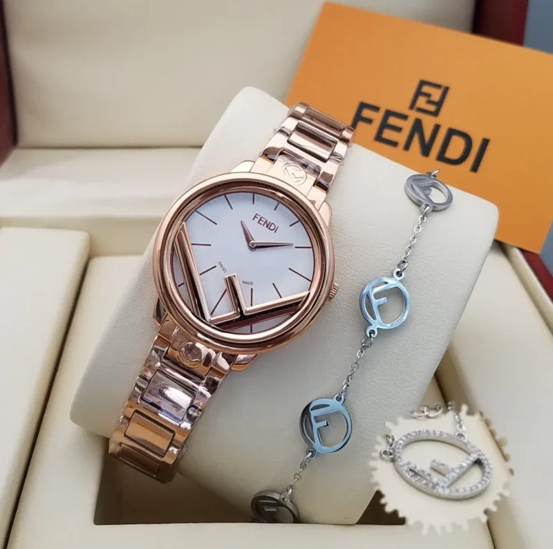 ساعة واسوارة نسائية ماركة فندي