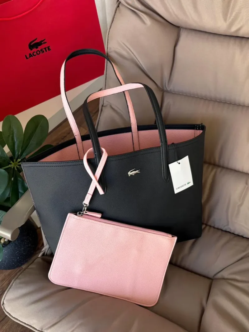 شنطة لاكوست اسود وردي