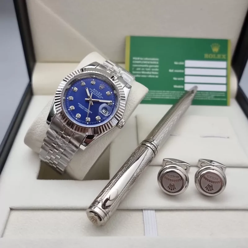 طقم ساعة رولكس فضي