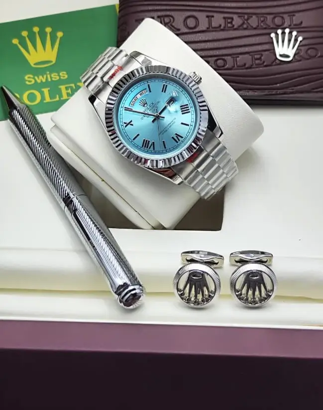طقم قلم وكبك رولكس مع ساعة