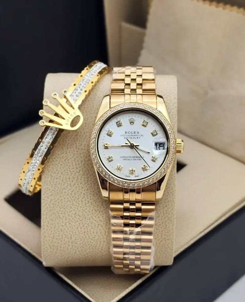 ساعة مع اسوار رولكس نسائي ذهبي