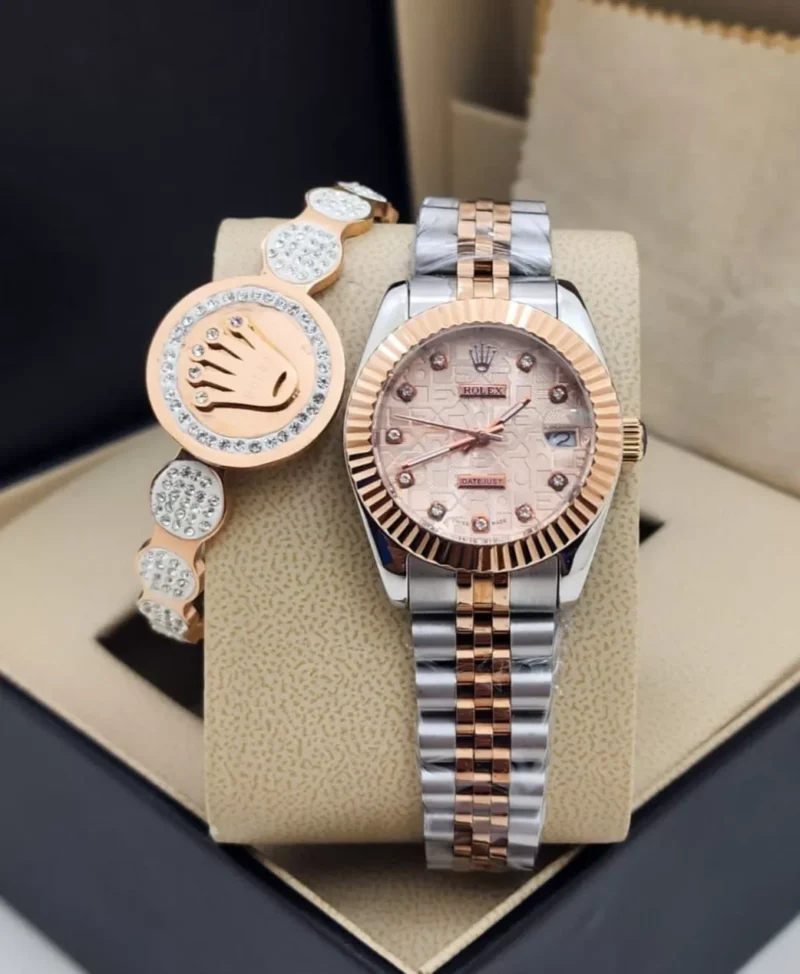 ساعة واسوارة رولكس نسائي نحاسي