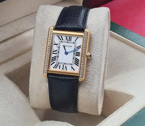 ساعه كارتيه تانك جلد اسود