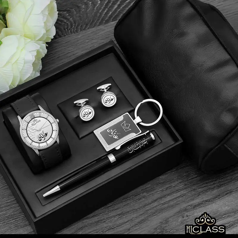 ساعه وقلم وكبك وميداليه بالاسم