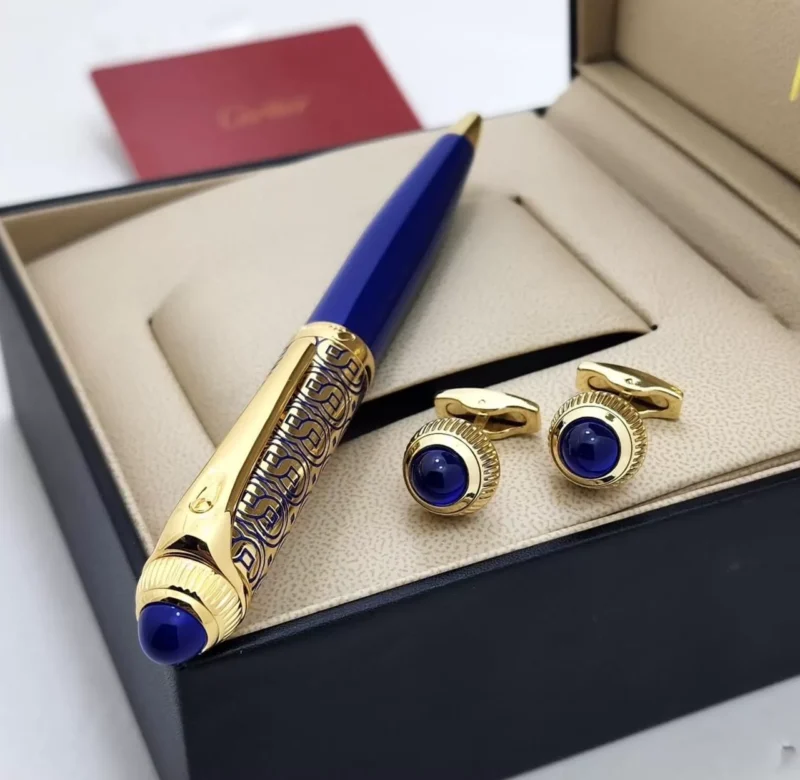 قلم كارتير ازرق ذهبي
