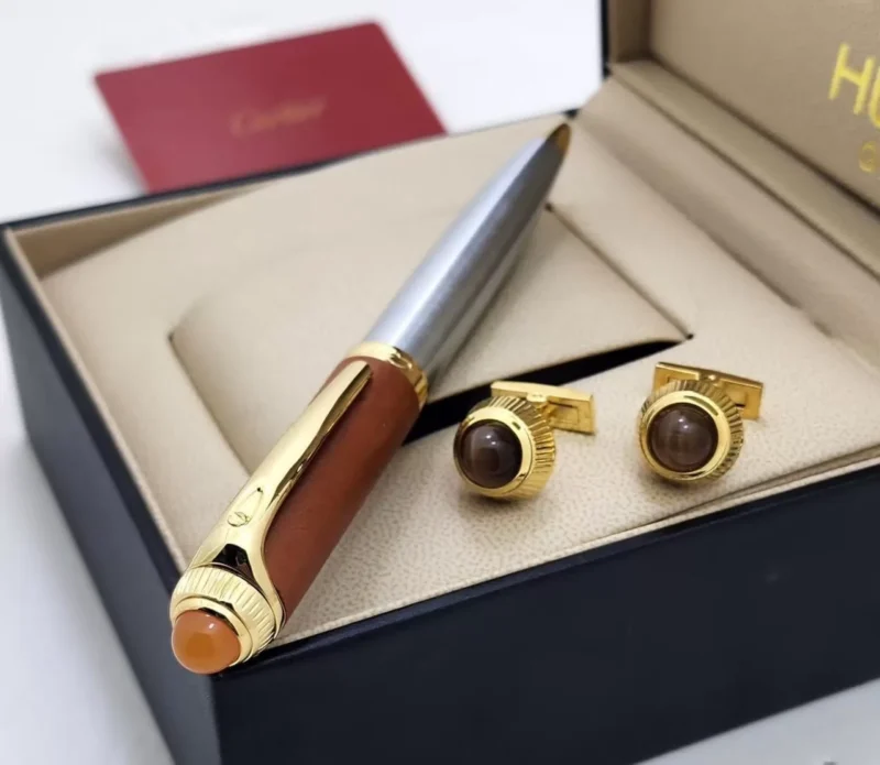 قلم كارتير بني وذهبي