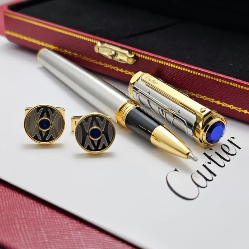 قلم كارتير فضي ذهبي بغطا