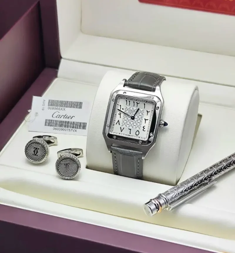 ساعة رجالية مع قلم وكبك