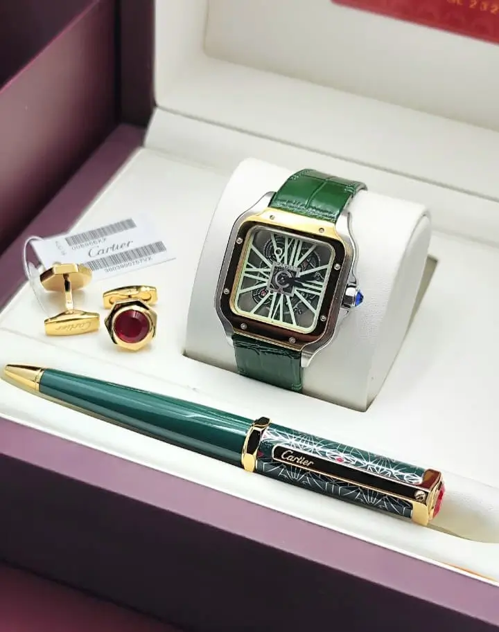 طقم رجالي كارتيه ساعه كبك قلم