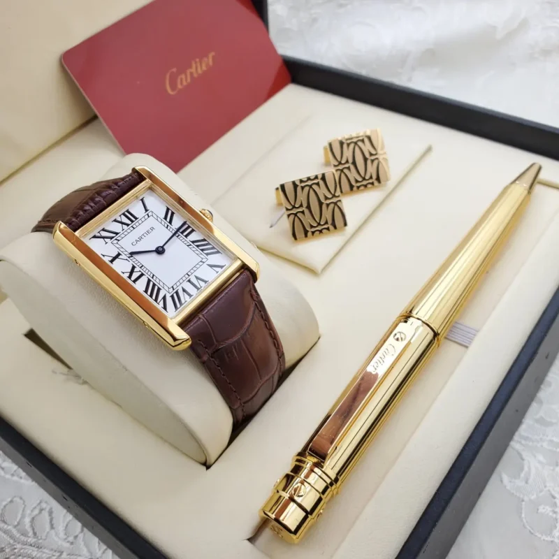 طقم ساعة جلد وقلم كبك كارتير