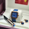طقم ساعة كارتير زرقاء مع كبك وقلم