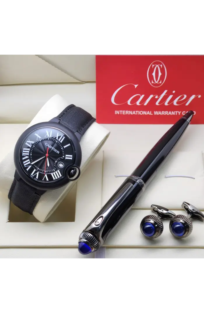 طقم ساعة وقلم وكبك لون اسود