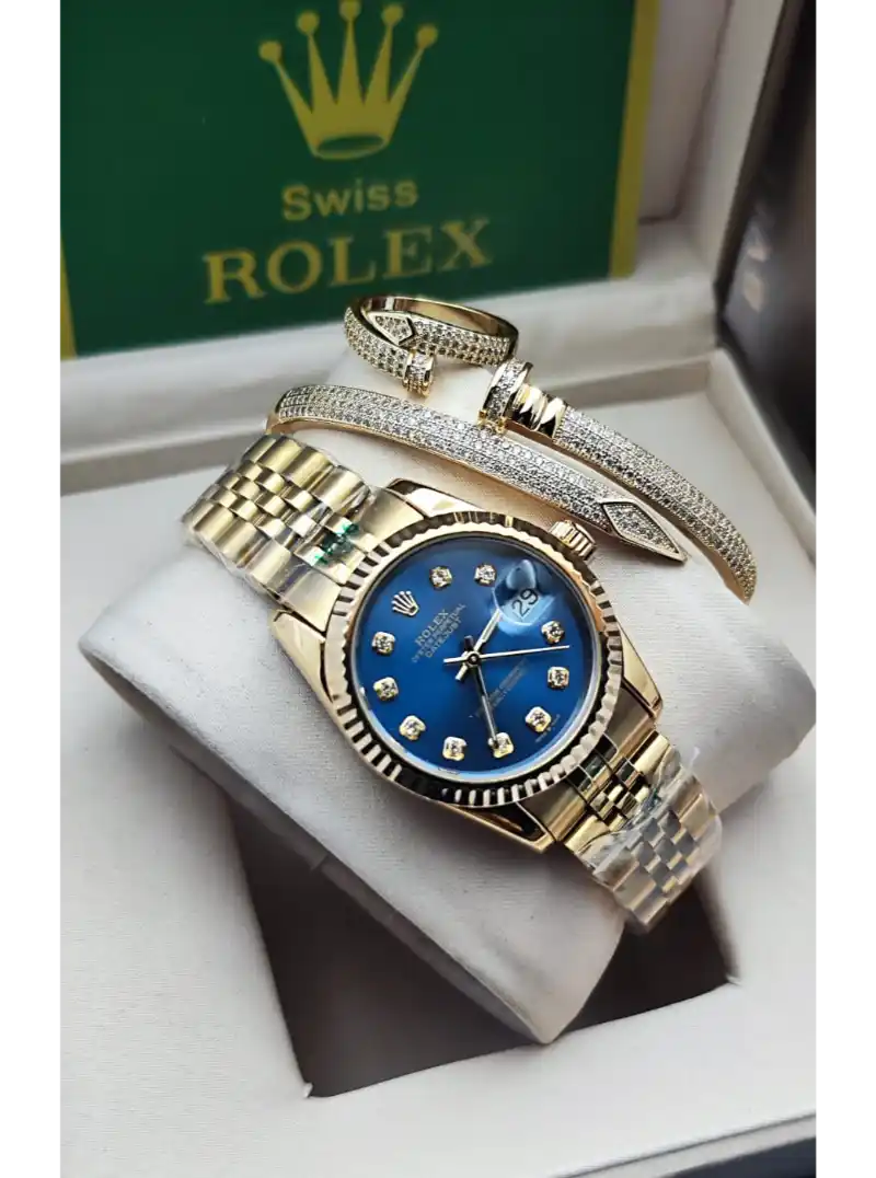 ساعة رولكس مينا ازرق صدف ابيض