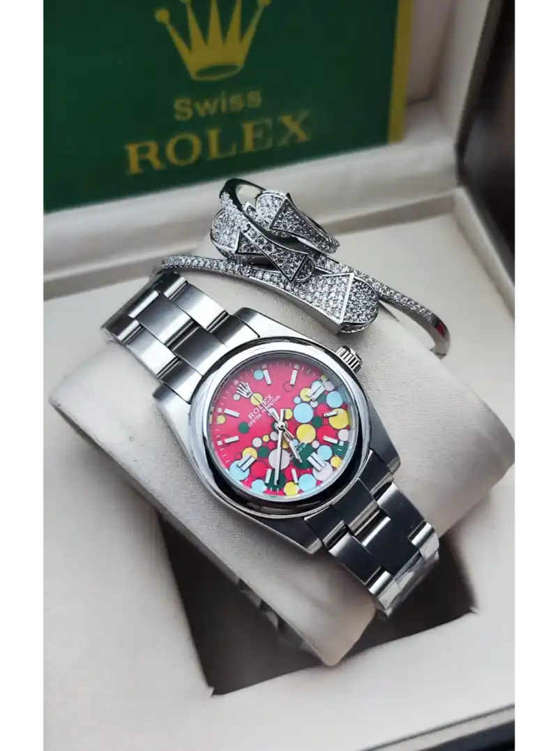 ساعه رولكس فضي حريمي