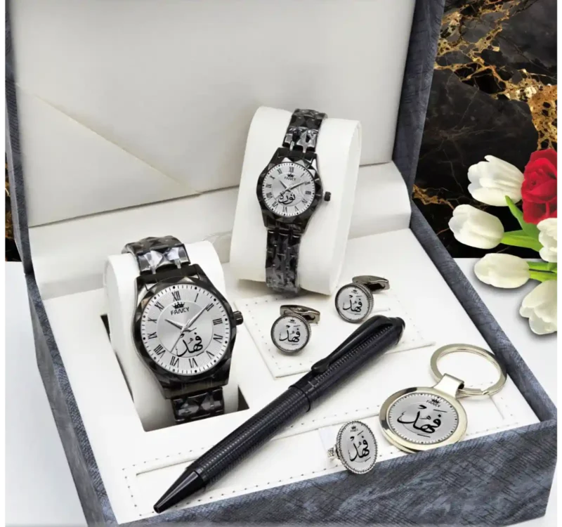 طقم ساعة وقلم وكبك بالاسم