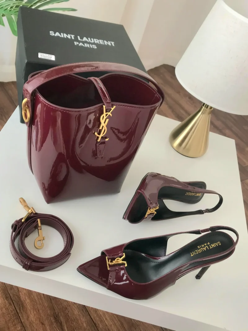 شنطة وكعب سان لوران عنابي