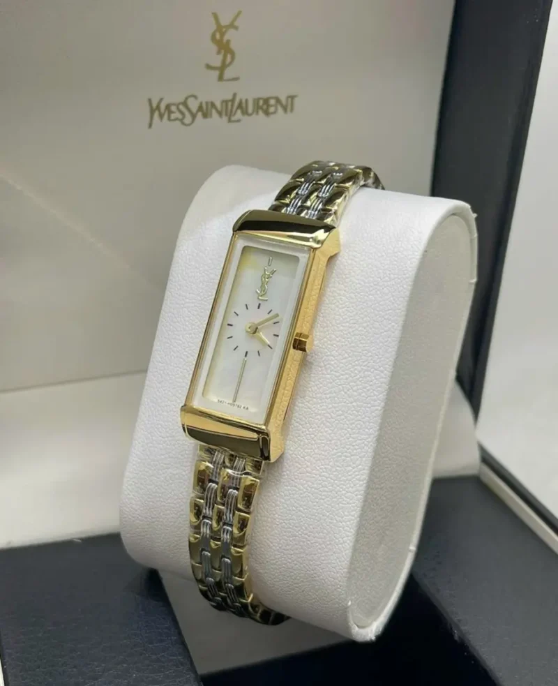 ساعة سان لوران ذهبي وفضي