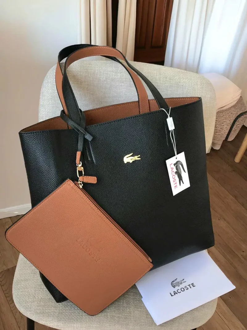 شنطه لاكوست اسود وبني