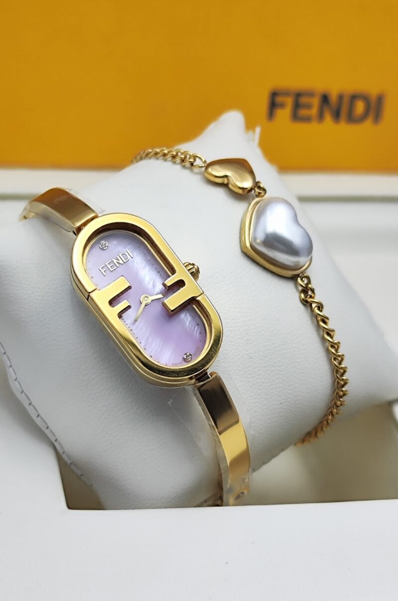 ساعة نسائية مع اسوارة ماركة فندي