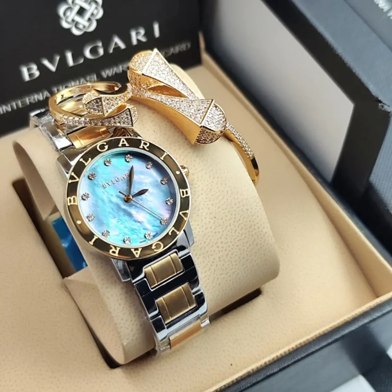 ساعة نسائية مع اساور وخاتم