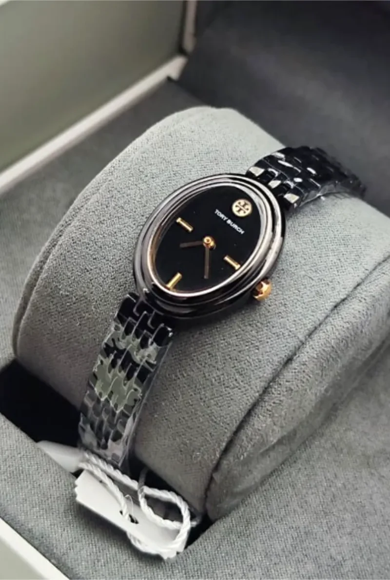 ساعة توري بورش نسائية سودا شكل بيضاوي