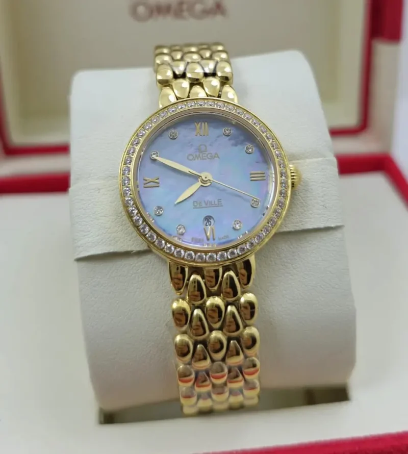 ساعة اوميقا ذهبي نسائي الماس