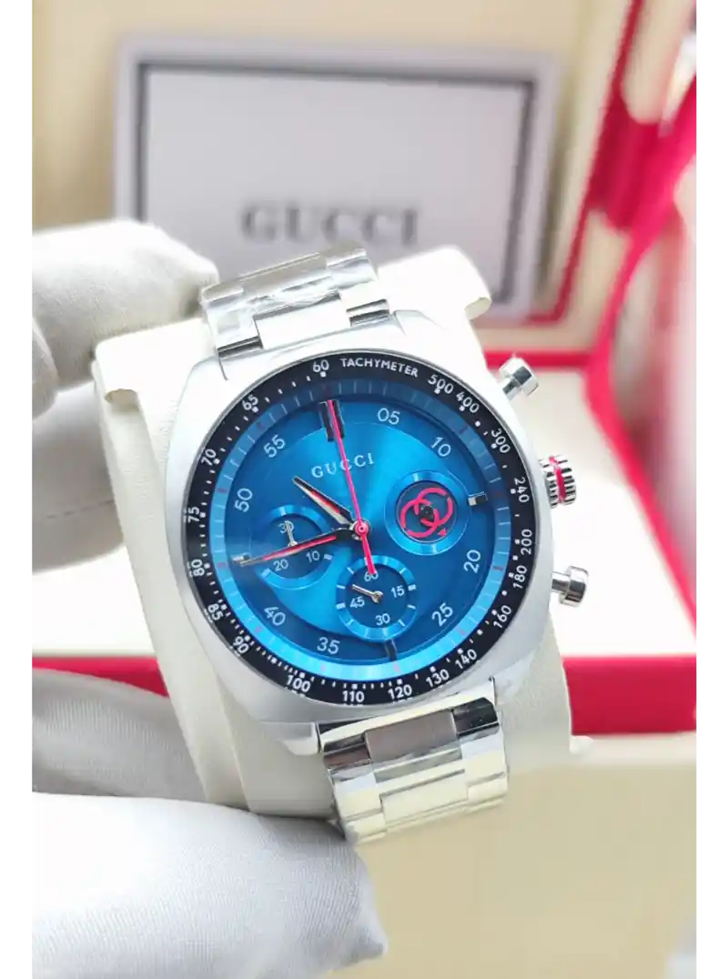 ساعة قوتشي رجالي حديد فضي