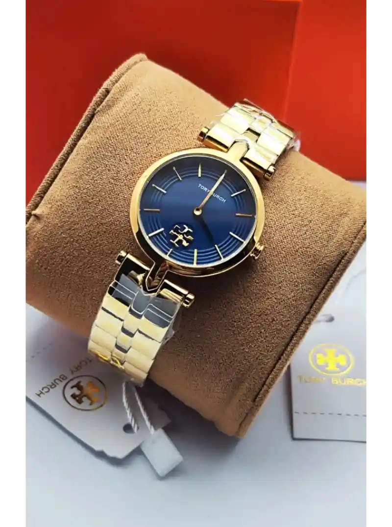 ساعه توري بورش نسائي لون ذهبي مينا ازرق