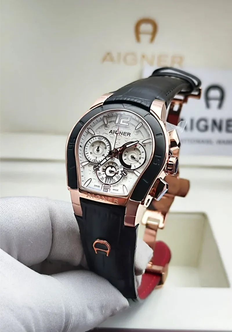 ساعة اقنر رجالي جلد اسود