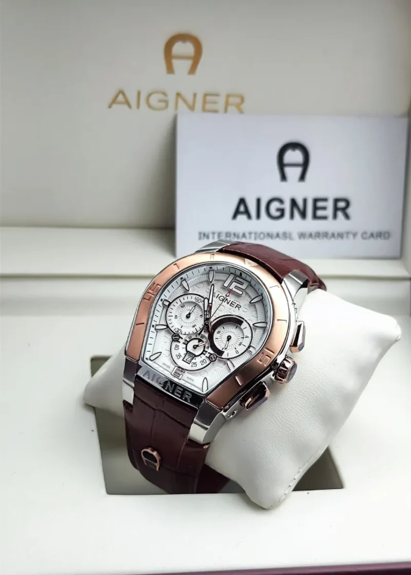 ساعة اقنر رجالية جلد بني